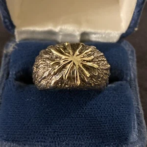Prodesso Israel Sterling Silver and 14k Yellow Gold Sun Ring 925 585 Size 5 #S76 - Picture 1 of 5