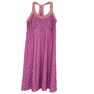 PrAna Cali Dress M Stretch Azalea Guava Pink Mixed Print Racerback Athleisure - Picture 1 of 11
