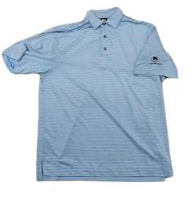 FOOTJOY Size L Mens Performance Polo Shirt Blue White Striped Golf Stretchy - Picture 1 of 5