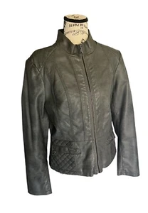 Chaqueta giacca WM imitación cuero gris cierre cremallera acolchado dos bolsillos delanteros - Imagen 1 de 8