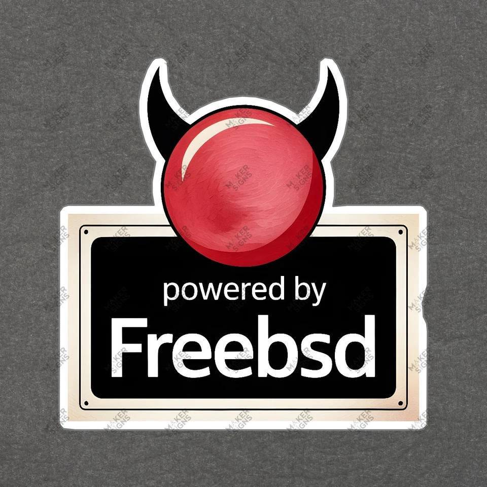 Letrero alimentado FreeBSD dibujos animados logotipo del diablo sistema operativo Unix #7719 Foto 1 de 1