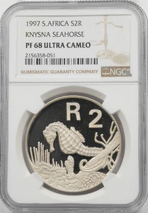 South Africa 1997 2 Rand Proof NGC PF68 ULTRA CAMEO Knysna Seahorse NG2057 combi - Picture 1 of 2