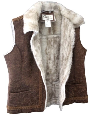 CRIPPLE CREEK WOMEN'S BROWN FAUX FUR LINED OPEN FRONT VEST SZ XL - Image 1 of 2