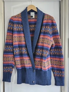 Vintage 1980s Laura Ashley cardigan chunky Fair Isle design wool boho jumper - Picture 1 of 9