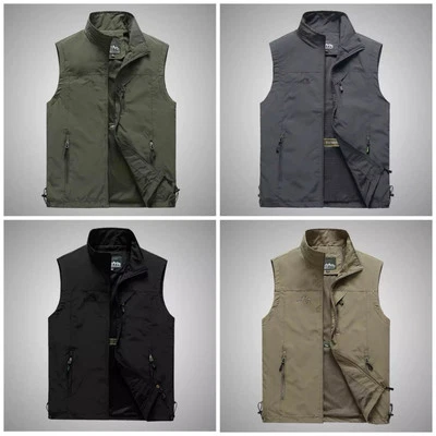 Mens Waterproof Windproof Outdoor Jacket Gilet Vest Pockets Breathable Fishing - Image 1 of 4