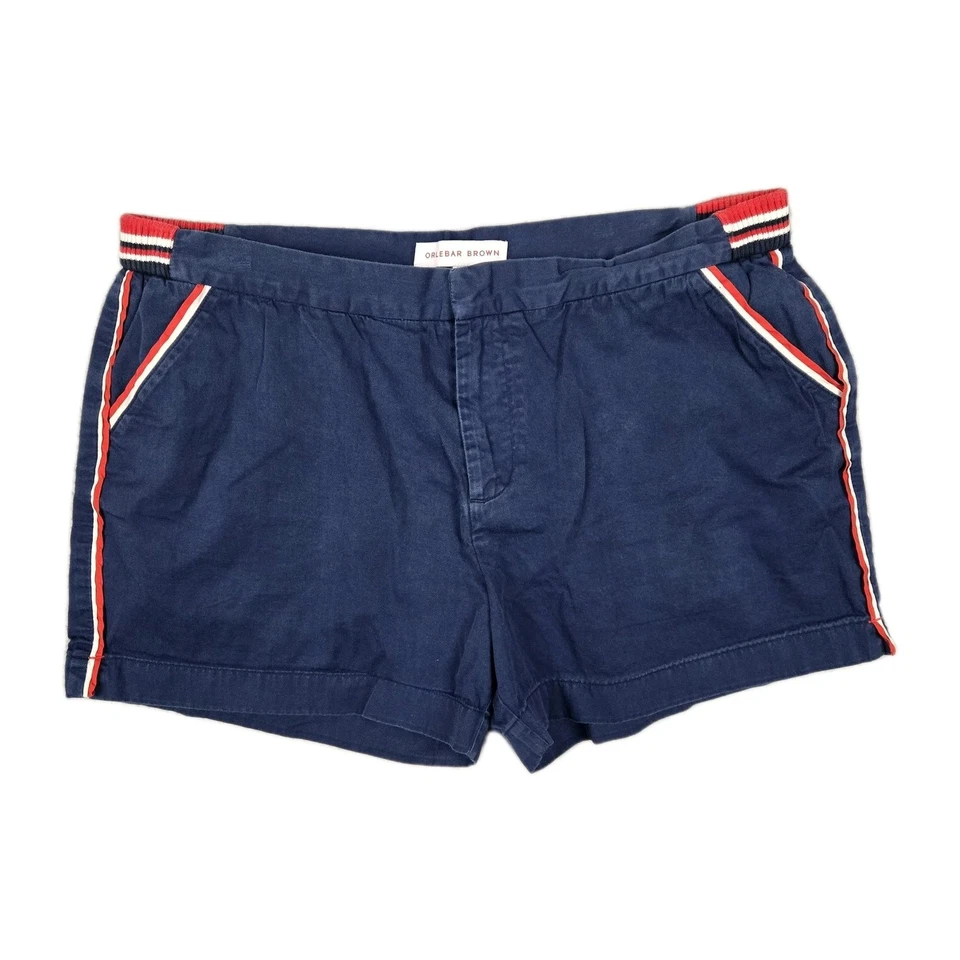 Pantalones Cortos Orlebar Marrón Talla 38 + 4.5" Entrepierna Azul Marino Rayas Algodón Sarga Chinos Foto 1 de 4