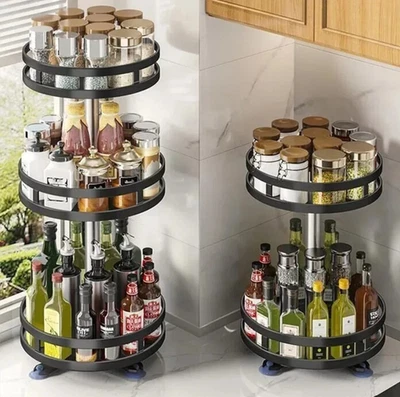 1pc 360° Rotating Spice Rack – Non-Skid Kitchen Storage Tray for Jars & Cans - Image 1 of 4