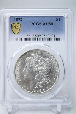 1892 $1 Silver Morgan Dollar PCGS AU 50 #0691 - Image 1 of 4