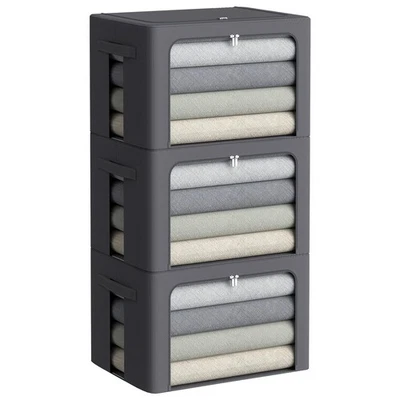 Paquete de 3 contenedores de almacenamiento de ropa apilables - Caja de almacenamiento con marco Oxford coágulo plegable... Foto 1 de 4