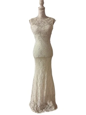 Vestido de Sirena de Noche Windsor de Encaje con Cuentas Lentejuelas Sin Espalda Hecho en EE. UU. Talla 5/6 Foto 1 de 4