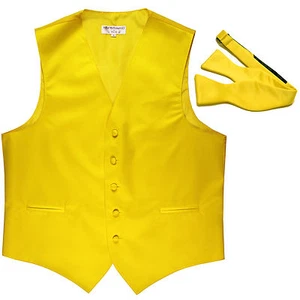 New Men's Formal Vest Tuxedo Waistcoat with free style self-tie Bowtie yellow - Picture 1 of 4