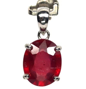 Heated 9 X 11 mm. Oval Red Ruby Pendant Silver 925 Sterling White Gold Plated - Picture 1 of 6