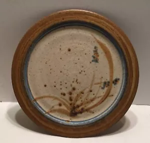 Vintage MCM Studio Pottery Plate Floral Weed Flower 1970's era SIGNED - Picture 1 of 3