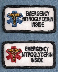EMERGENCY NITROGLYCERIN INSIDE - 1.5" X 3" - service dog vest patch - Picture 1 of 3