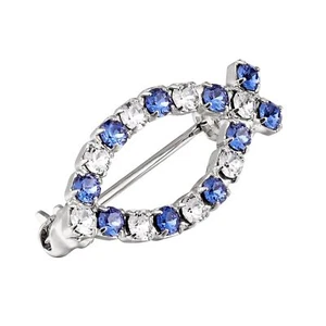 Sapphire and white crystal icthys fish brooch - Picture 1 of 20