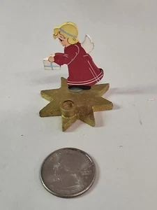Mini vela de madera vintage Erzgebirge Navidad ángel años 50 Alemania Occidental - Imagen 1 de 3