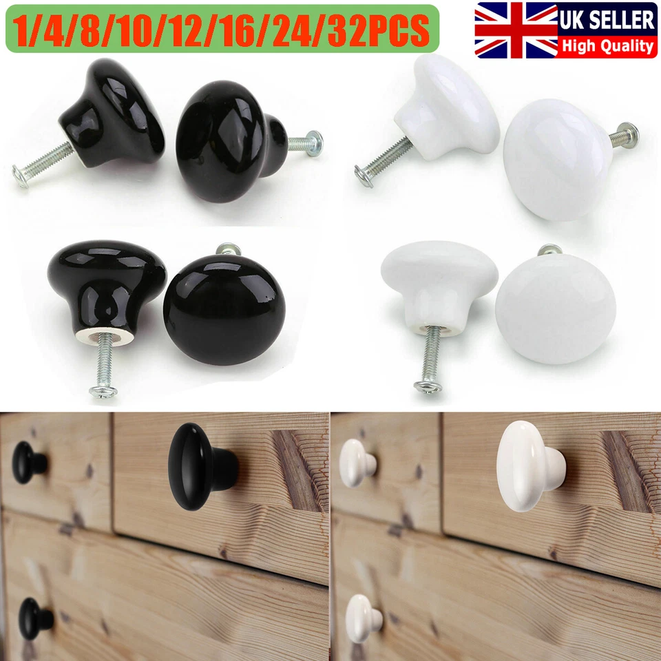 1-32PCS Ceramic Door Drawer Knobs 38mm Dia Round Porcelain Cupboard Pull Handle - Image 1 of 4