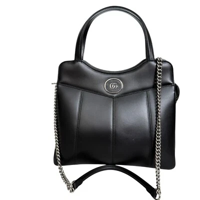 Gucci 745911 Petite Marmont Medium Black Leather Tote Bag Shoulder Bag - Image 1 of 4