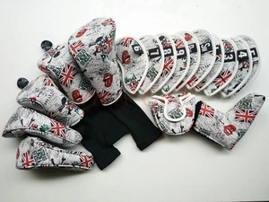 UK Flag Skull Golf Head Covers For Golf Driver Fairway Hybrid Putter Iron Club - Picture 1 of 6