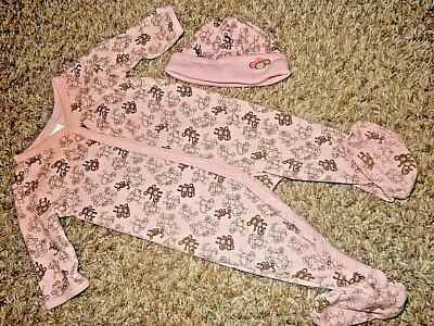 8H!哇! 0-3M GYMBOREE 粉色 MoNkEy Snap Footed Sleeper 豆豆帽套装 — 第 1/3 张图片