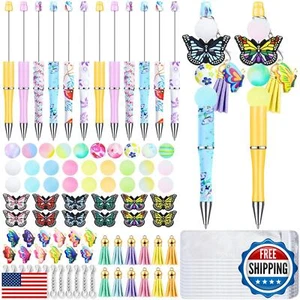 12 Pieces Beadable Pens Bulk with Colorful Silicone Beads for DIY Pen Making  - Picture 1 of 5