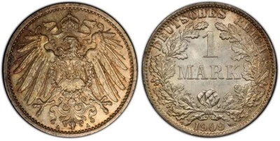 Germany Empire 1 Silver Mark 1909 A Berlin mint PCGS MS65 BU coin big Eagle - Image 1 of 2