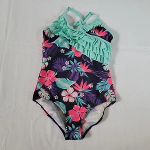Girls One Piece Swimsuit Bathing Suit Size 13/14 Tropical - Picture 1 of 4