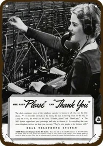 1937 Bell Phone Switchboard Operador De colección Look RÉPLICA DECORATIVA LETRERO DE METAL - Imagen 1 de 1