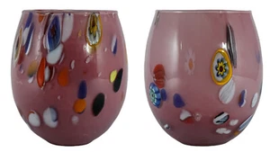 Pair of Pink Murano Glass Drinking Tumblers Millefiori - Picture 1 of 10
