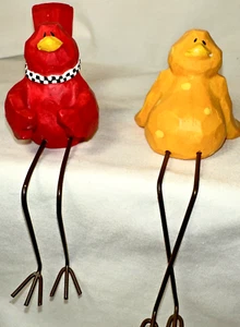 2 Russ Birds Shelf Sitters Red And Yellow - Picture 1 of 12