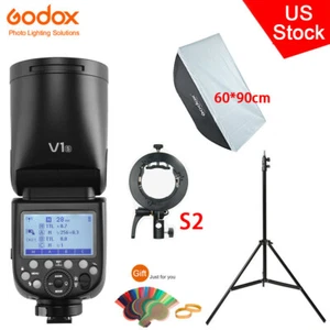 US Godox V1-S 2.4G TTL HSS Camera Round Head Flash+S2+60*90cm Softbox Stand Kit - Picture 1 of 11