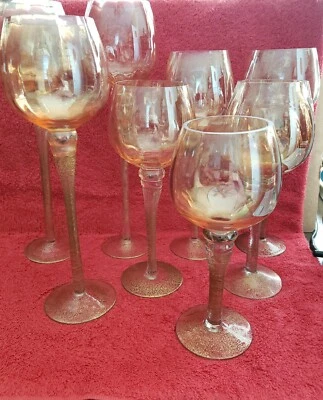 Usado en Excelente Condición**** Juego de 8 ~ Copas/Vela Manchadas Brillo Dorado Transparente ~ 5 Tamaños Foto 1 de 4