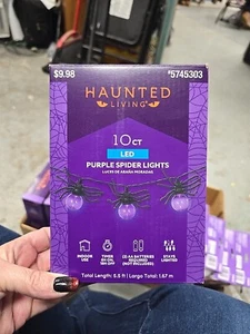 Haunted Living LED 8 ct 2,5" lila Spinne Halloween Lichterkette Batterie Timer - Bild 1 von 2