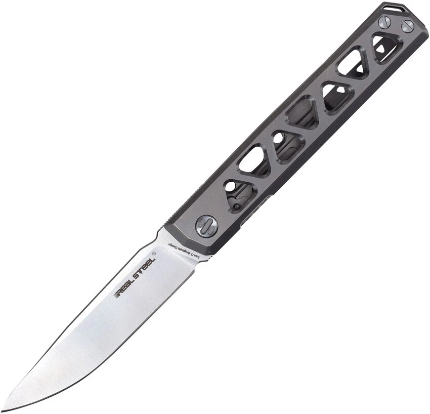 Real Steel Bruns Pocket Knife Framelock Gray Titanium Folding VG-10 Blade 7661 - Image 1 of 1