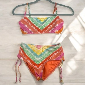 Hobie Girls Rainbow Tie-Dye Bikini Set High waisted Size 10 Super Cute! - Picture 1 of 7