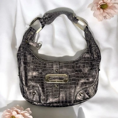 Guess Y2K Metallic Croc Shoulder Bag Faux Leather Slouchy Studded Purse Chic - Image 1 of 4