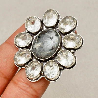 Anello gioiello in argento sterling 925 con pietra preziosa larvikite... - Immagine 1 di 4