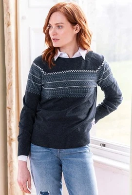 Jersey Celtic & Co Cuello Redondo TALLA PEQUEÑA Azul Marino Fair Isle 100% Lana Festivo  Foto 1 de 4