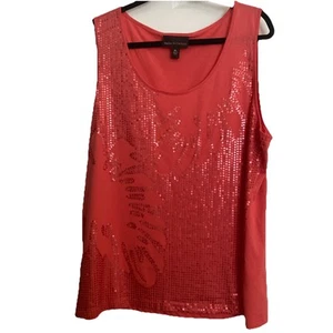 Dana Buchman ärmelloses Tanktop Pailletten Glitzer Farbe Koralle XL - Bild 1 von 5