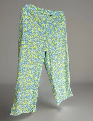 Liz Claiborne LizSport 100% 棉高腰帽蓝色/绿色/白色花卉 10 — 第 1/4 张图片