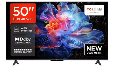 TCL 50 Inch 50V6C-UK Smart 4K UHD HDR LED TV  Bluetooth WIFI  HDMI YouTube USB - Image 1 of 4