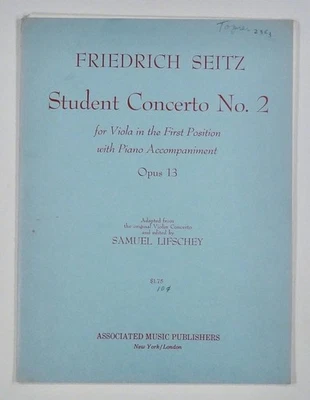 1955 Friedrich Seitz STUDENT CONCERTO No 2 FOR VIOLA with piano accompaniment - Image 1 of 3