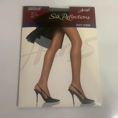 Hanes Silk Reflections Silky Sheer Control Top Sandalfoot 717 Silver Smoke Sz CD - Image 1 of 3