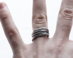 Juego de anillos delgados de plata, anillos apilables, anillos multi texturados anillos apilables CO6 - Imagen 1 de 5