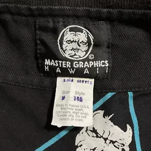 Master Graphics Hawaii schwarz Druckknopfleiste Jacke Herren Größe M selten Vintage USA - Bild 1 von 24