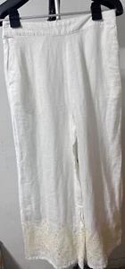 NEW Cynthia Rowley Women’s 100% Linen Pants White/ Yellow Wide Leg Ankle Size L - Picture 1 of 4