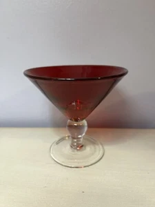 Ruby Red Martini Cocktail Glasses Hand Blown Art Glass Bubble Infused - MORE - Picture 1 of 5