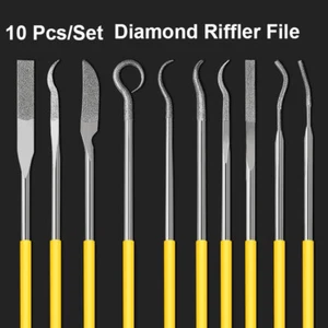 Diamante Precisione Riffler File Set Lima Aghi 10pz per Gioielli Vetro 150/400# - Foto 1 di 7