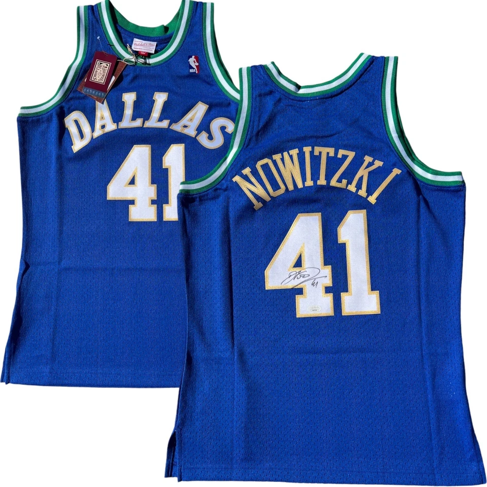 DIRK NOWITZKI SIGNED DALLAS MAVERICKS MITCHELL & NESS BASKETBALL JERSEY JSA - Image 1 of 4