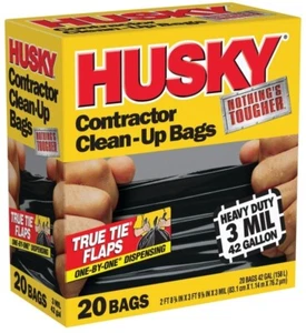 HUSKY CONTRACTOR CLEAN-UP BAGS 3 MIL 42 GALLON 20 PACK BLACK FAST SHIP 2199818 - Picture 1 of 1